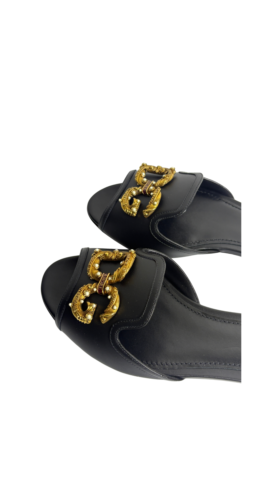 Dolce & Gabbana black amore logo embellished slippers